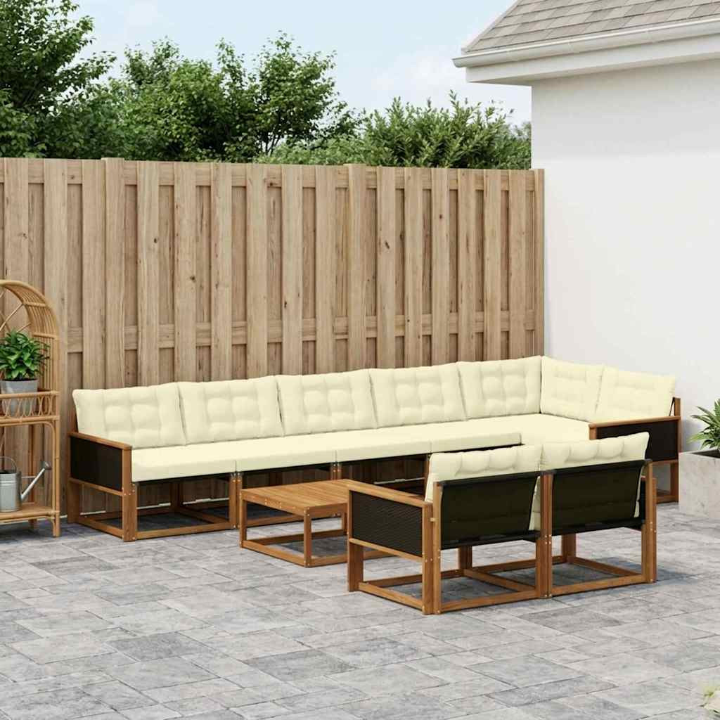 vidaXL Outdoor-Sofagarnitur mit Kissen 9 pcs Natur und Creme