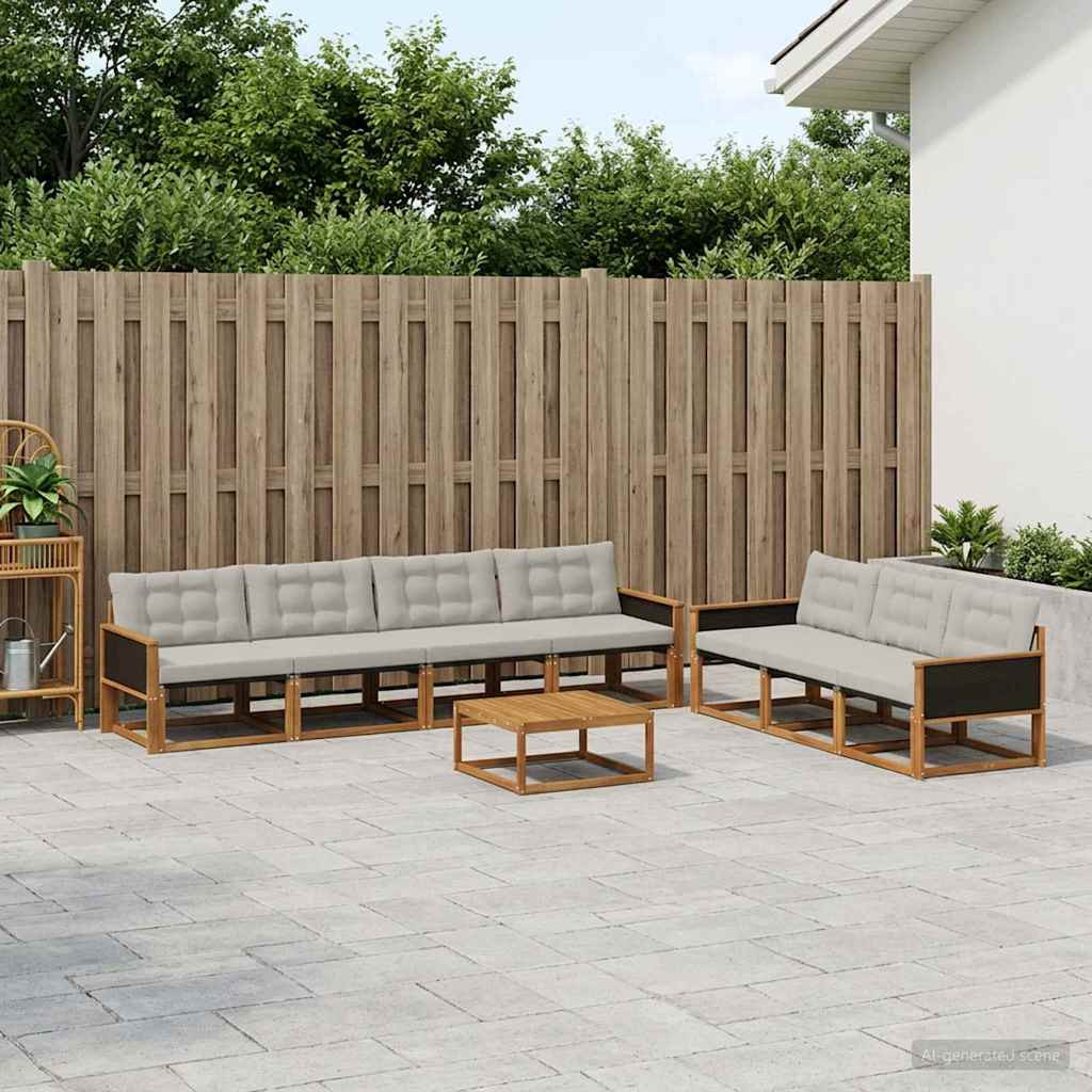 vidaXL Outdoor-Sofagarnitur mit Kissen 8 pcs Natürlich und Hellgrau