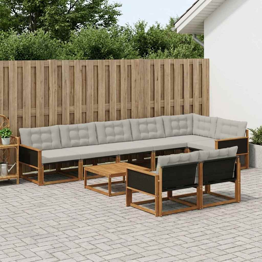 vidaXL Outdoor-Sofagarnitur mit Kissen 9 pcs Natürlich und Hellgrau
