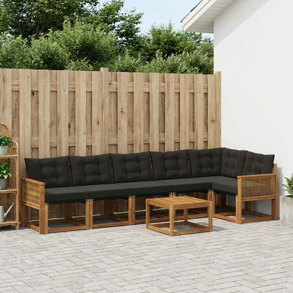 vidaXL Outdoor-Sofagarnitur mit Kissen 7 pcs Natürlich und Schwarz