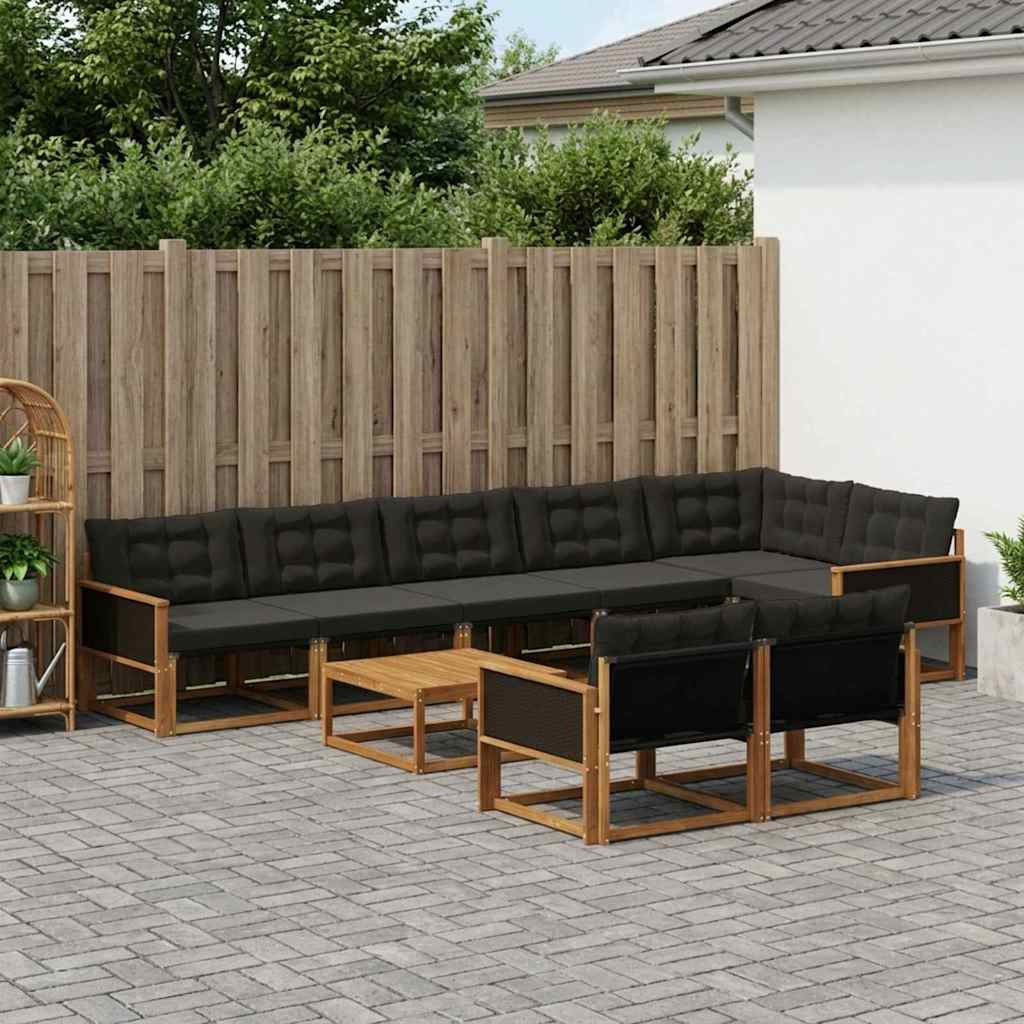 vidaXL Outdoor-Sofagarnitur mit Kissen 9 pcs Natürlich und Schwarz
