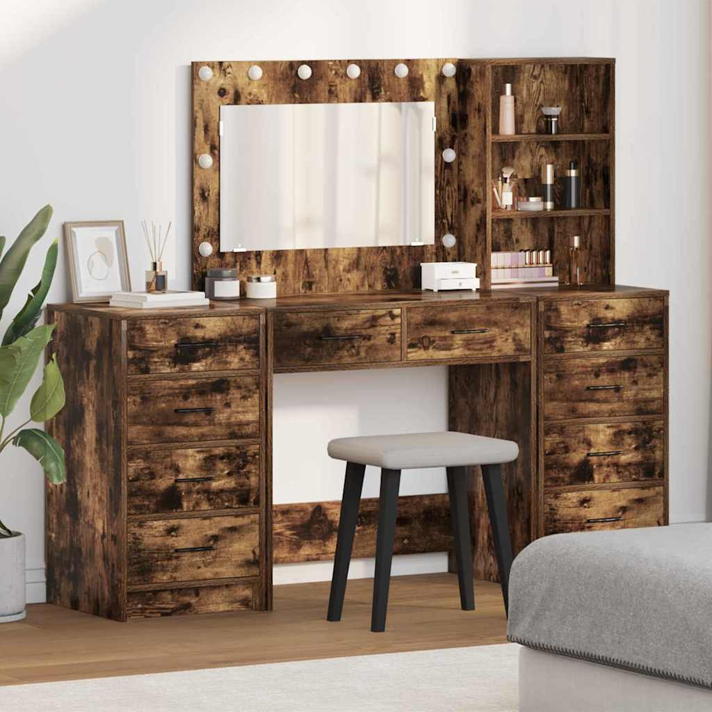 vidaXL Schminktisch mit Regal 3 pcs Geräucherte Eiche Holzwerkstoff