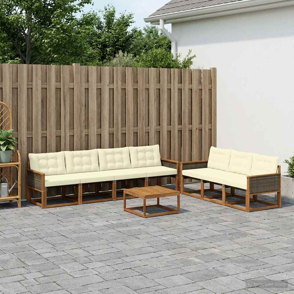vidaXL Outdoor-Sofagarnitur mit Kissen 8 pcs Natur und Creme