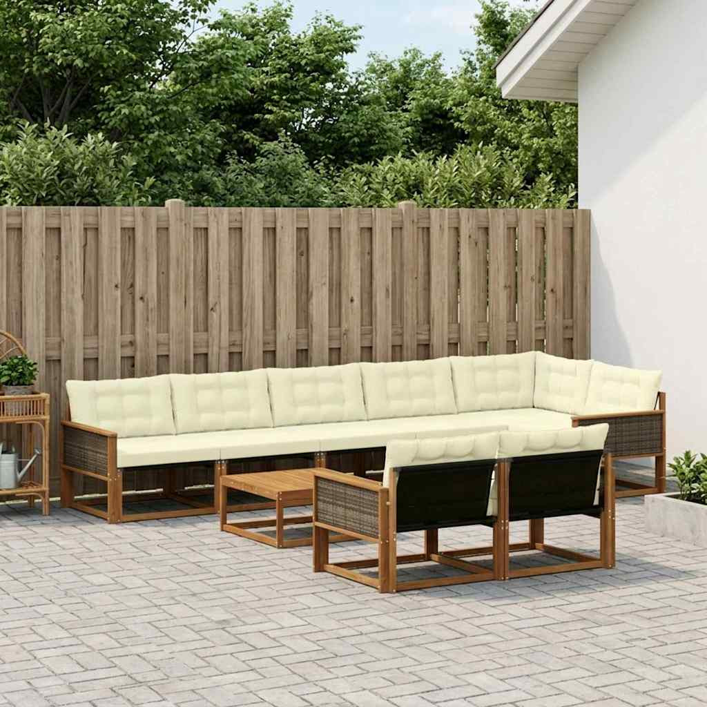 vidaXL Outdoor-Sofagarnitur mit Kissen 9 pcs Natur und Creme