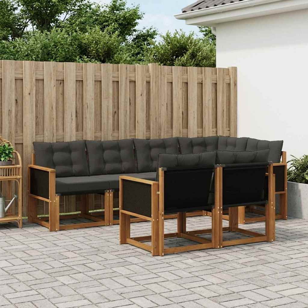 vidaXL Outdoor-Sofagarnitur mit Kissen 7 pcs Natürlich und Schwarz