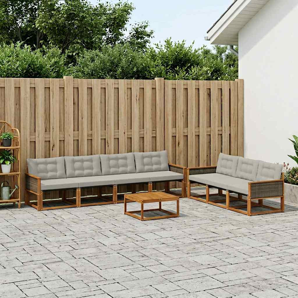 vidaXL Outdoor-Sofagarnitur mit Kissen 8 pcs Natürlich und Hellgrau