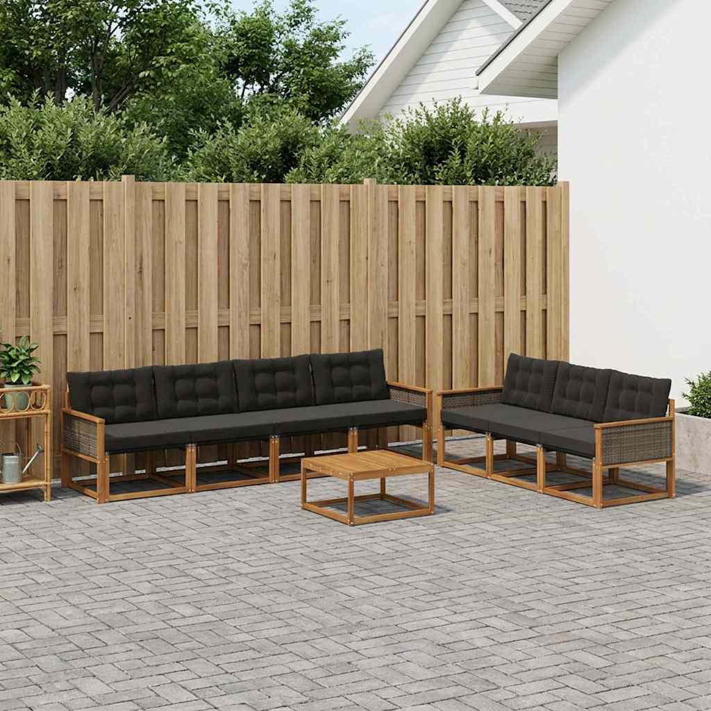 vidaXL Outdoor-Sofagarnitur mit Kissen 8 pcs Natürlich und Schwarz