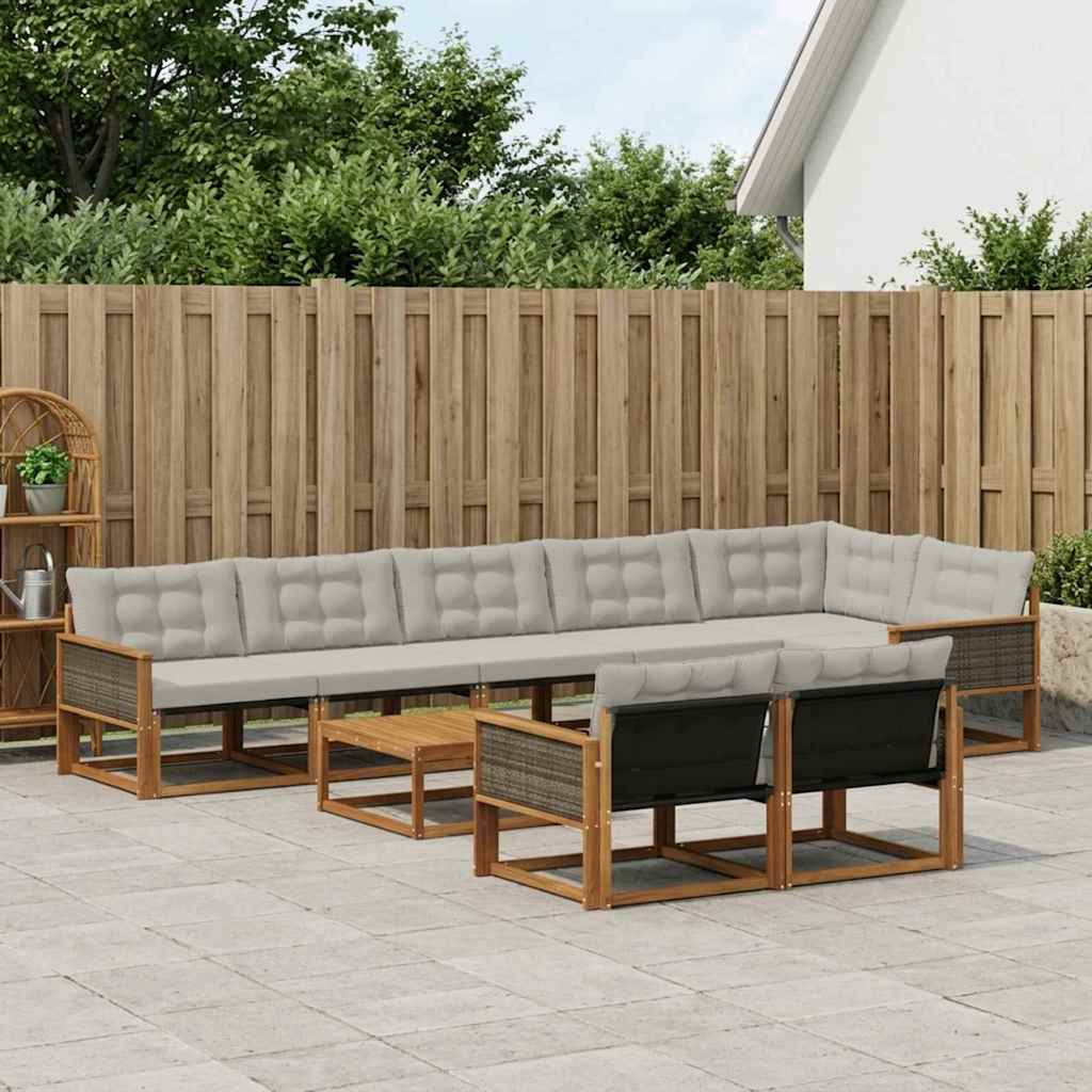 vidaXL Outdoor-Sofagarnitur mit Kissen 9 pcs Natürlich und Hellgrau