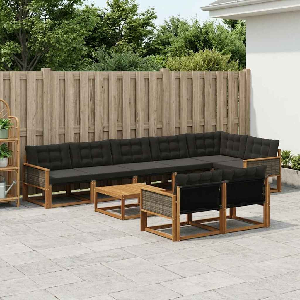 vidaXL Outdoor-Sofagarnitur mit Kissen 9 pcs Natürlich und Schwarz