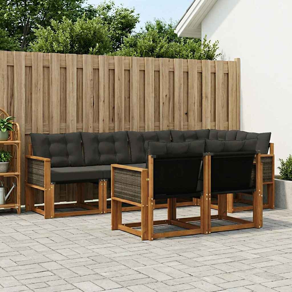 vidaXL Outdoor-Sofagarnitur mit Kissen 7 pcs Natürlich und Schwarz