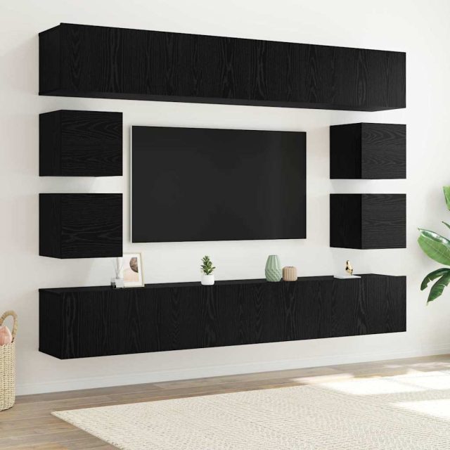 vidaXL TV-Schrankset 8 pcs Schwarz Eichen-Optik Holzwerkstoff