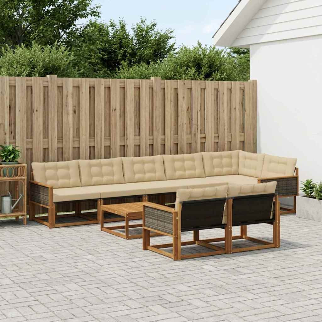 vidaXL Outdoor-Sofagarnitur mit Kissen 9 pcs Natur und Beige