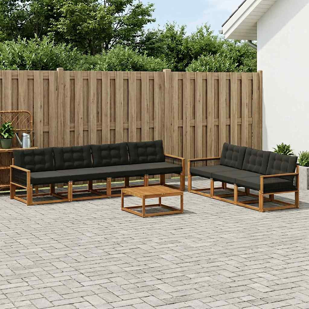 vidaXL Outdoor-Sofagarnitur mit Kissen 8 pcs Natürlich und Schwarz