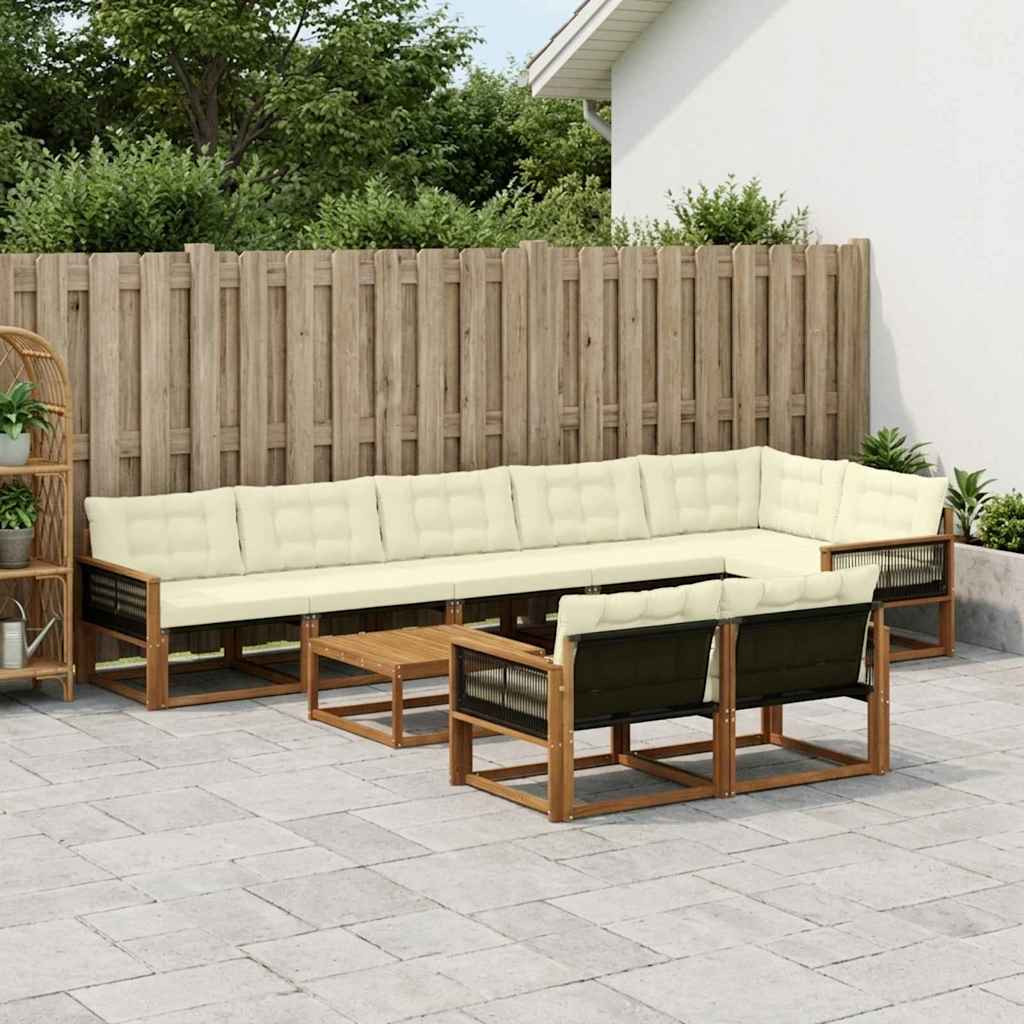 vidaXL Outdoor-Sofagarnitur mit Kissen 9 pcs Natur und Creme