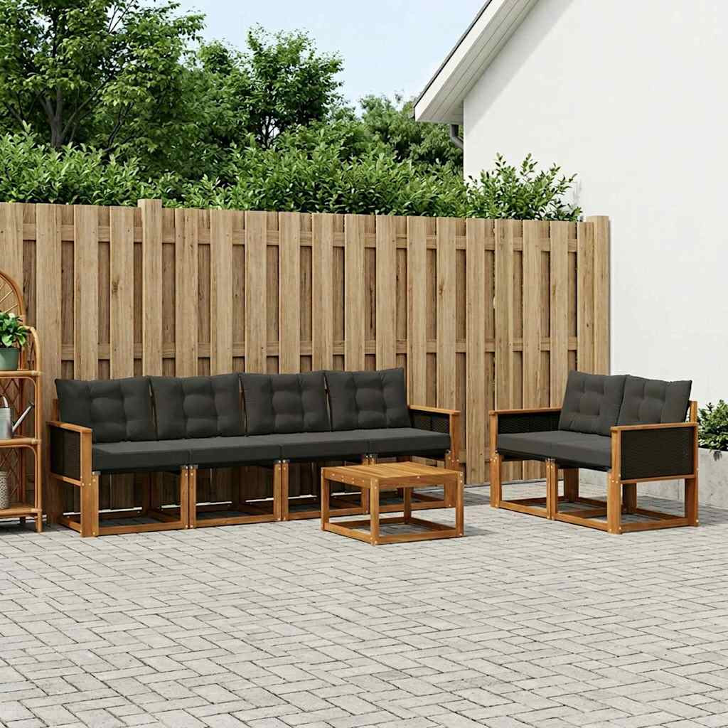 vidaXL Outdoor-Sofagarnitur mit Kissen 7 pcs Natürlich und Schwarz