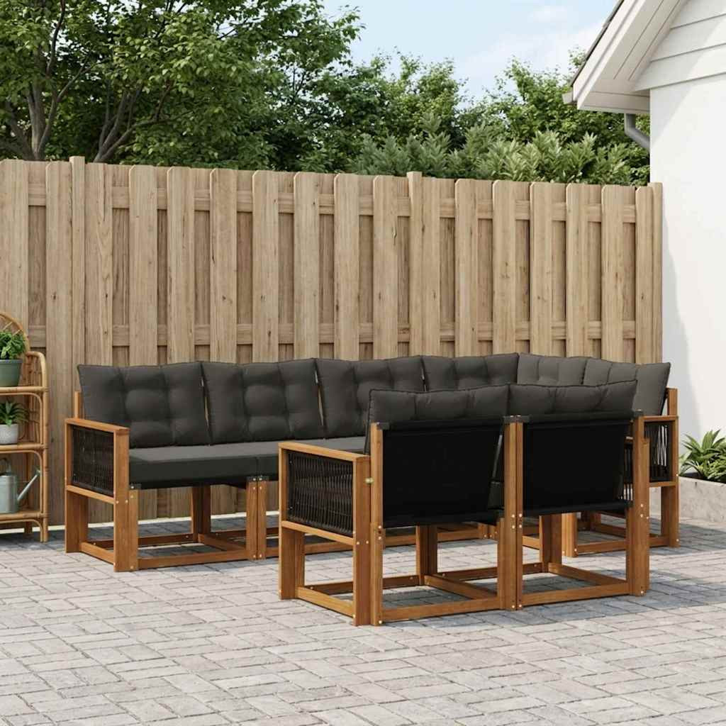 vidaXL Outdoor-Sofagarnitur mit Kissen 7 pcs Natürlich und Schwarz