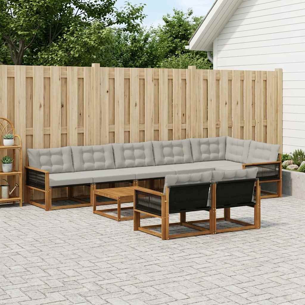 vidaXL Outdoor-Sofagarnitur mit Kissen 9 pcs Natürlich und Hellgrau