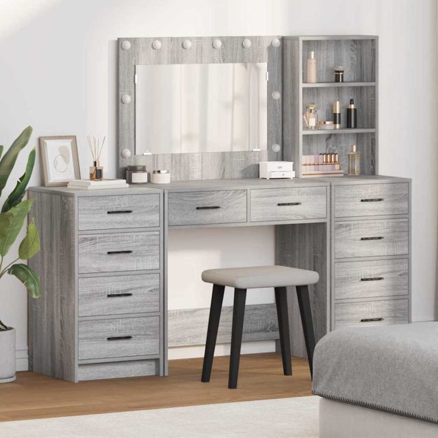 vidaXL Schminktisch mit Schubladen 3 pcs Graues Sonoma Holzwerkstoff