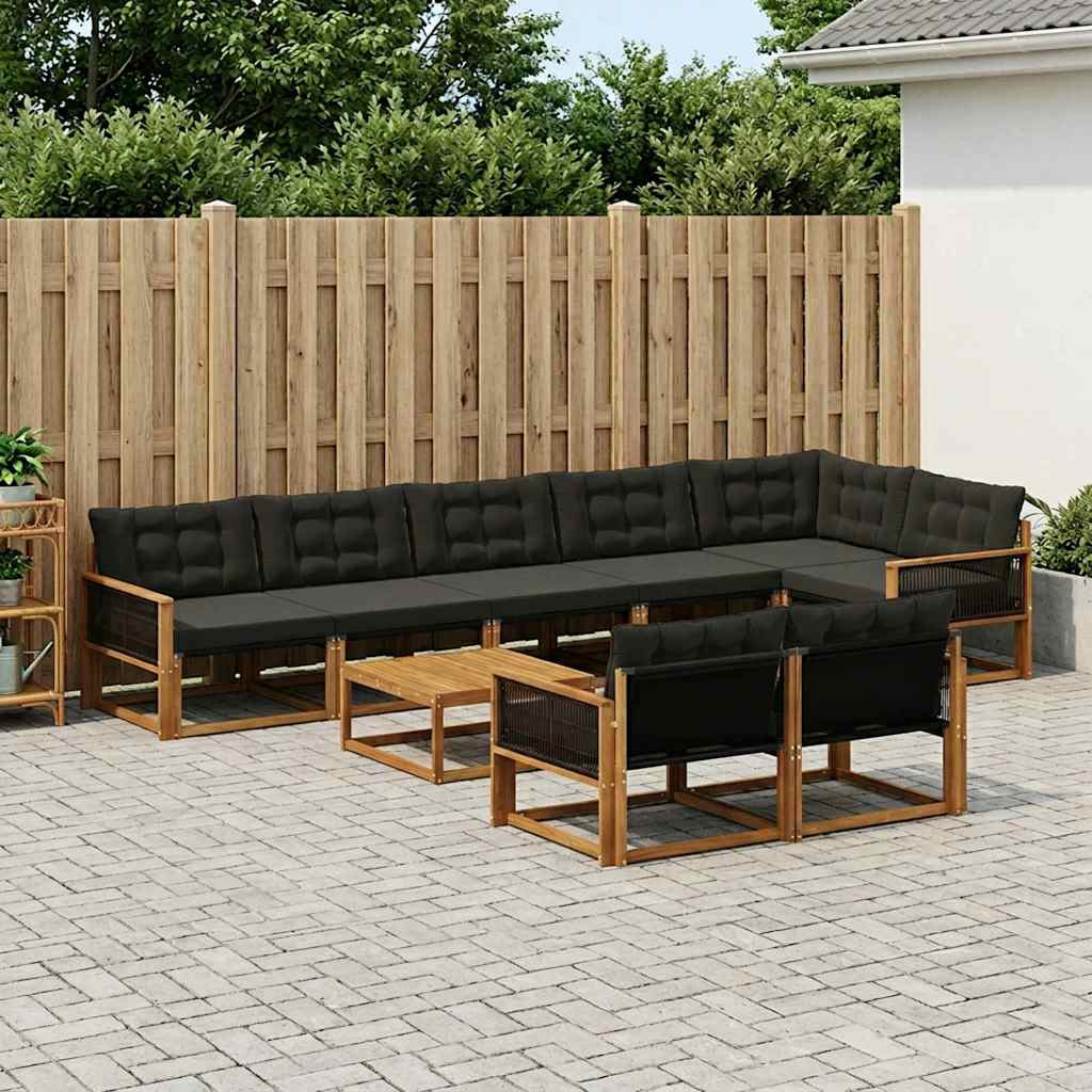 vidaXL Outdoor-Sofagarnitur mit Kissen 9 pcs Natürlich und Schwarz