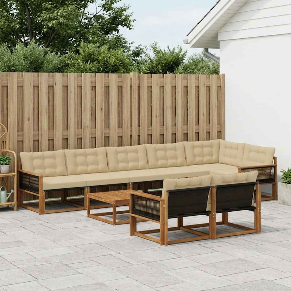 vidaXL Outdoor-Sofagarnitur mit Kissen 9 pcs Natur und Beige