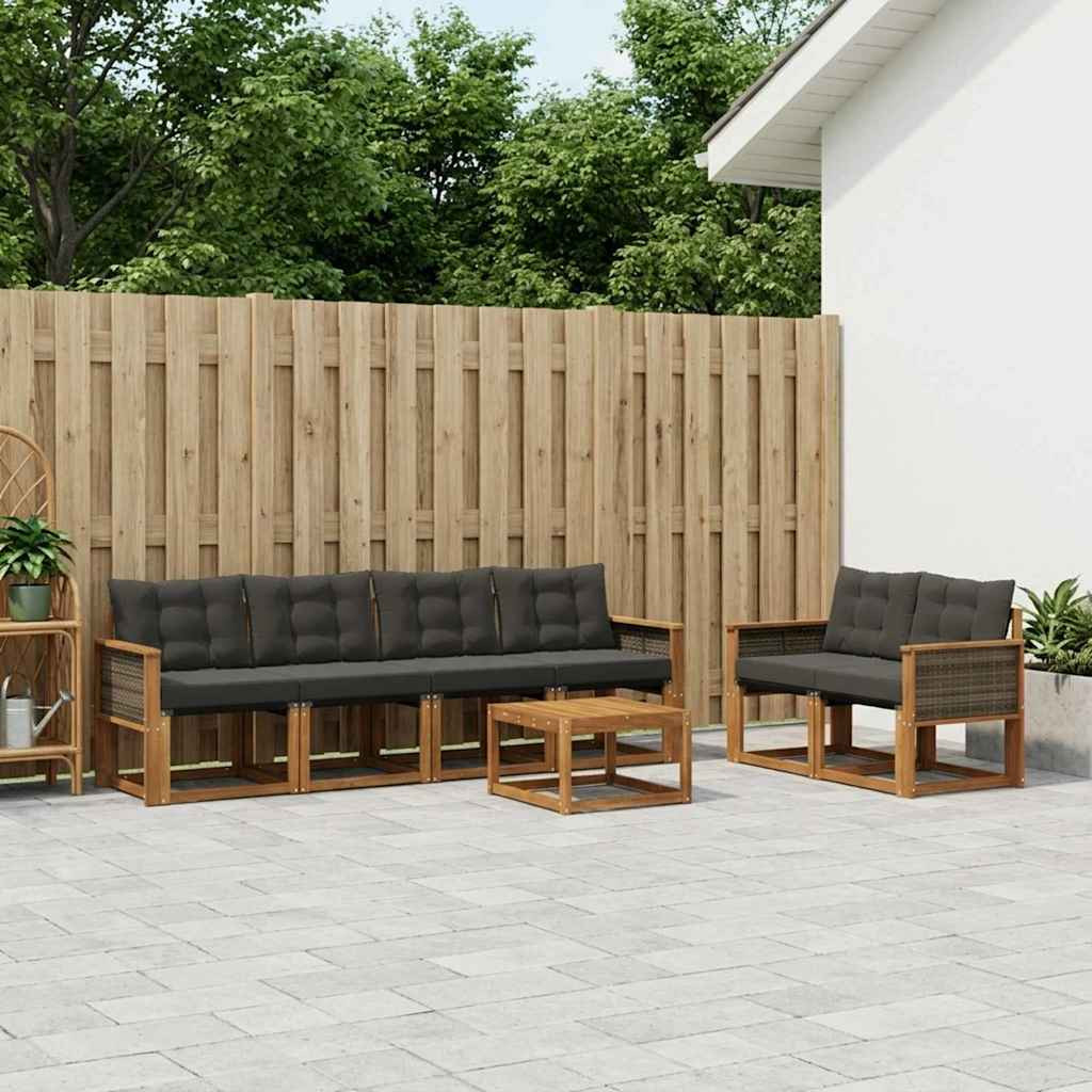 vidaXL Outdoor-Sofagarnitur mit Kissen 7 pcs Natürlich und Schwarz