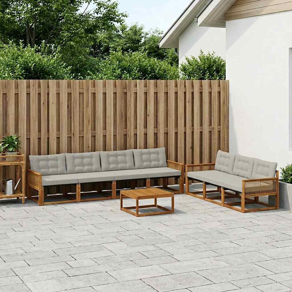 vidaXL Outdoor-Sofagarnitur mit Kissen 8 pcs Natürlich und Hellgrau