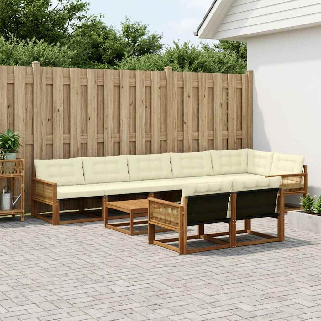 vidaXL Outdoor-Sofagarnitur mit Kissen 9 pcs Natur und Creme