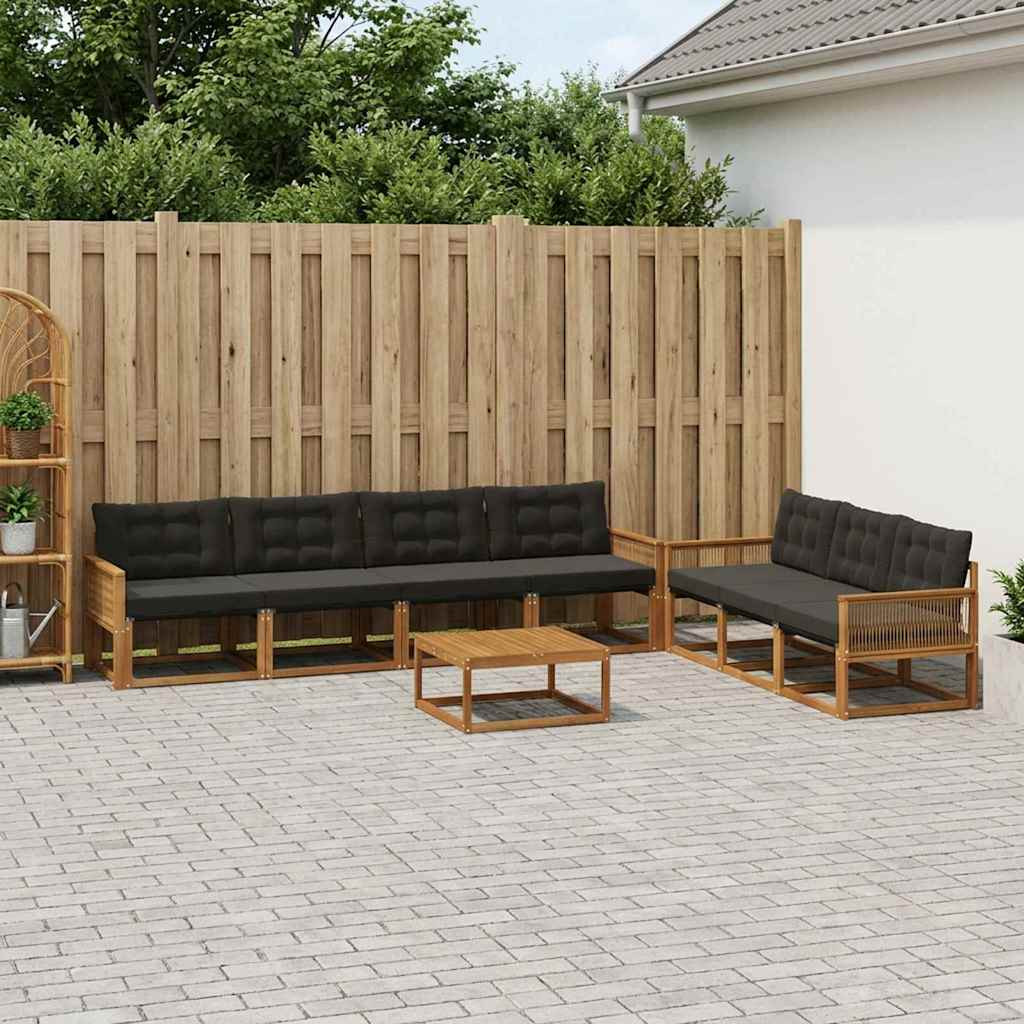 vidaXL Outdoor-Sofagarnitur mit Kissen 8 pcs Natürlich und Schwarz