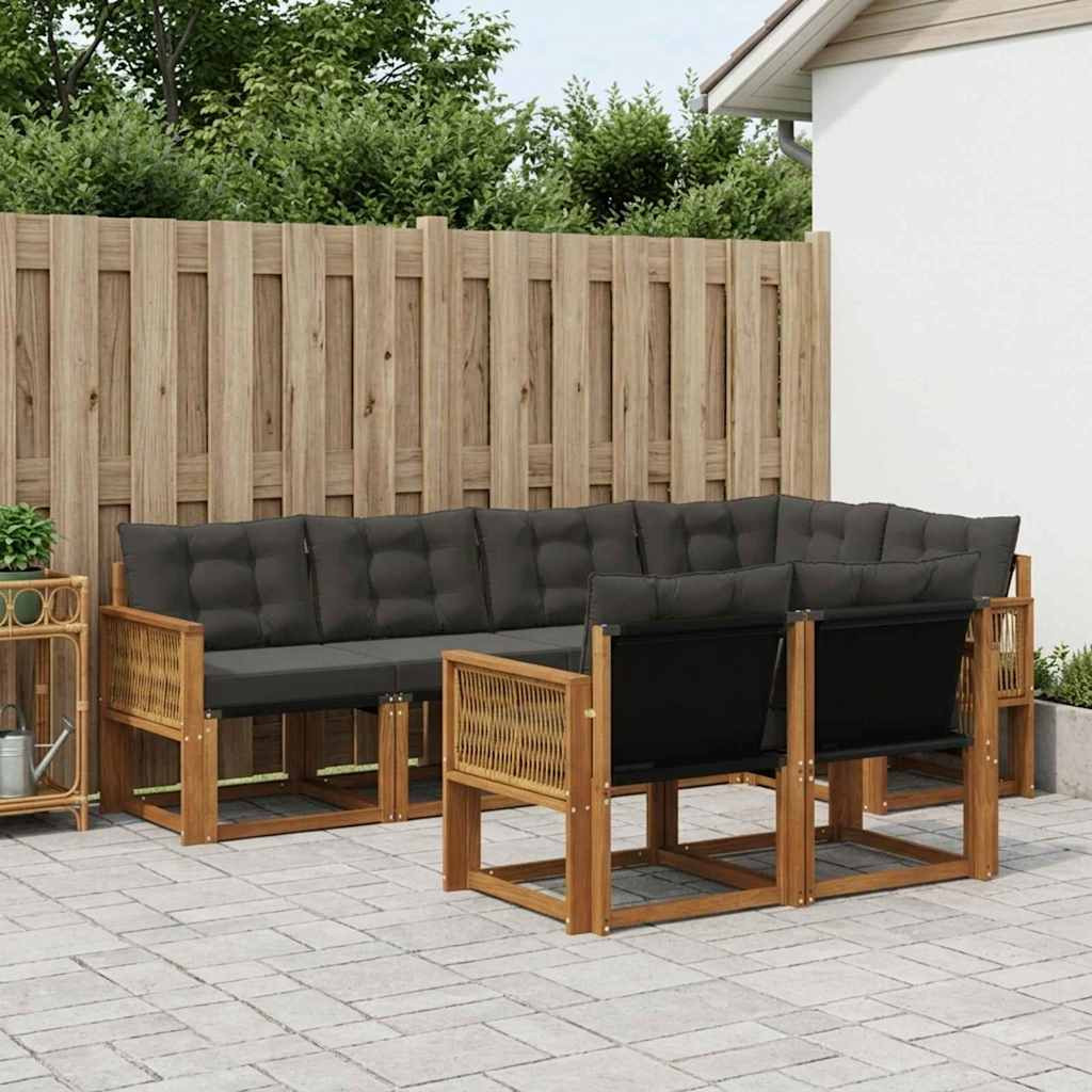 vidaXL Outdoor-Sofagarnitur mit Kissen 7 pcs Natürlich und Schwarz