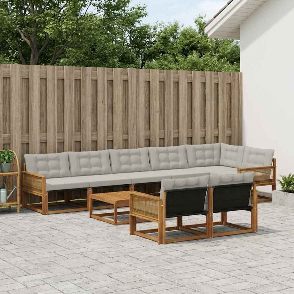 vidaXL Outdoor-Sofagarnitur mit Kissen 9 pcs Natürlich und Hellgrau