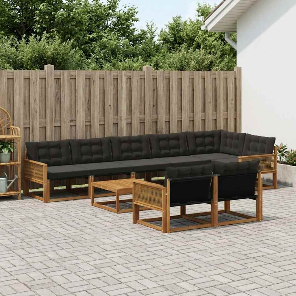 vidaXL Outdoor-Sofagarnitur mit Kissen 9 pcs Natürlich und Schwarz
