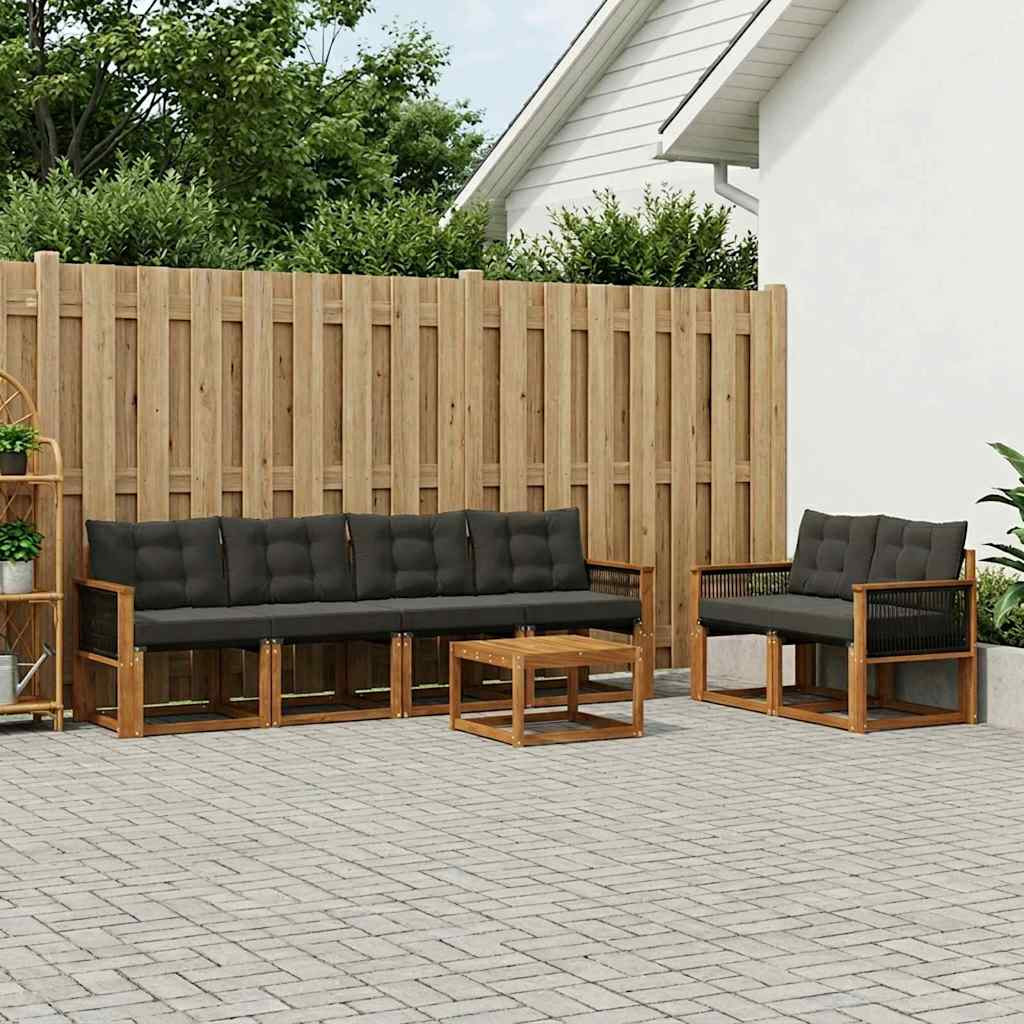 vidaXL Outdoor-Sofagarnitur mit Kissen 7 pcs Natürlich und Schwarz