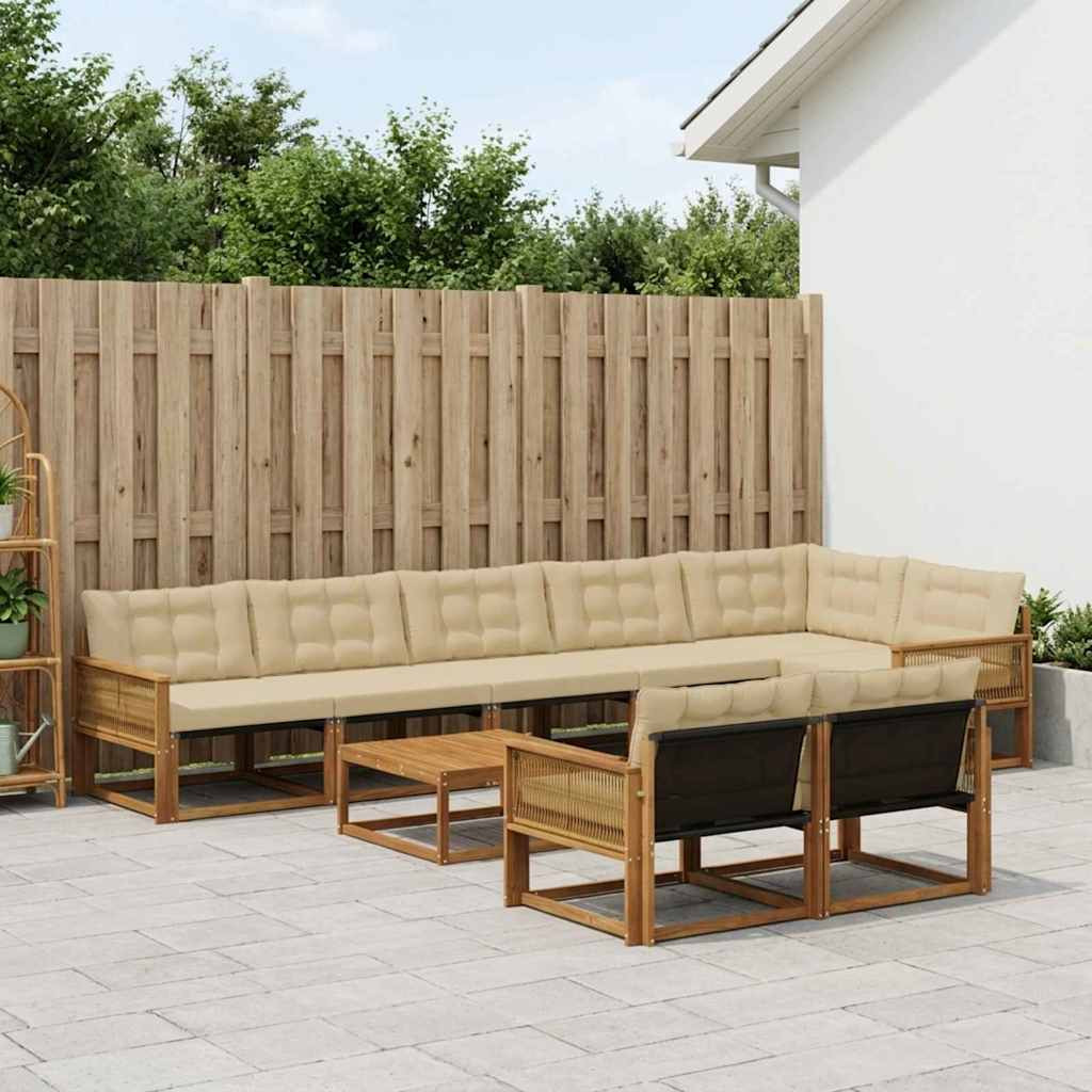 vidaXL Outdoor-Sofagarnitur mit Kissen 9 pcs Natur und Beige