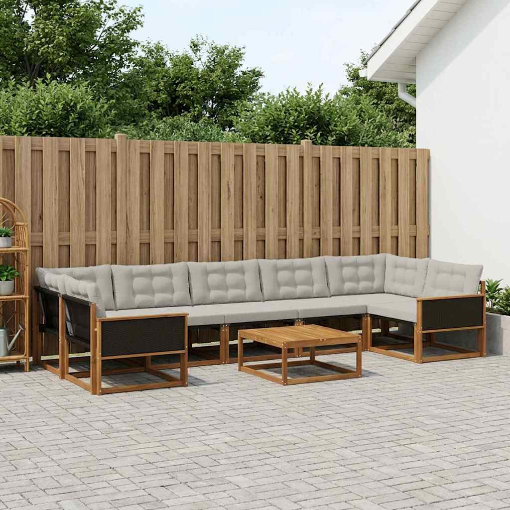 vidaXL Outdoor-Sofagarnitur mit Kissen 8 pcs Natürlich und Hellgrau