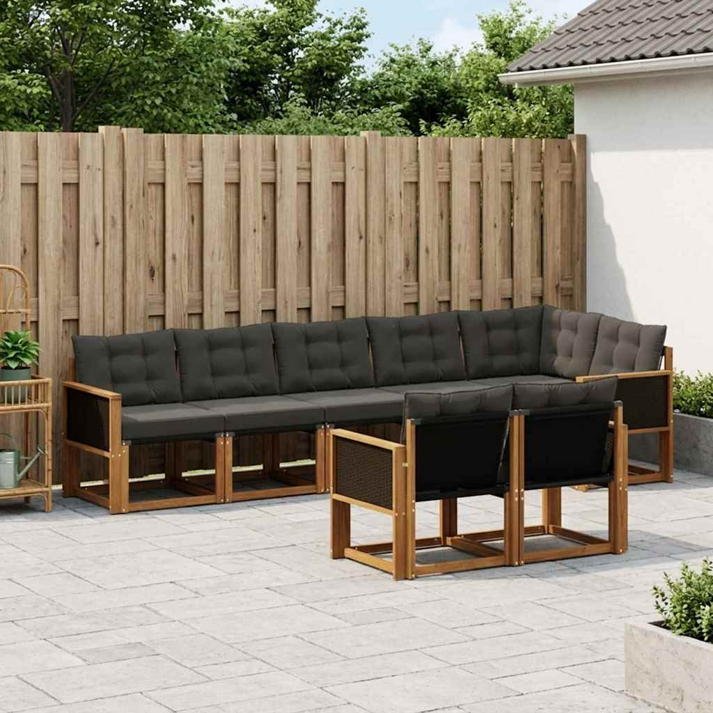 vidaXL Outdoor-Sofagarnitur mit Kissen 8 pcs Natürlich und Schwarz