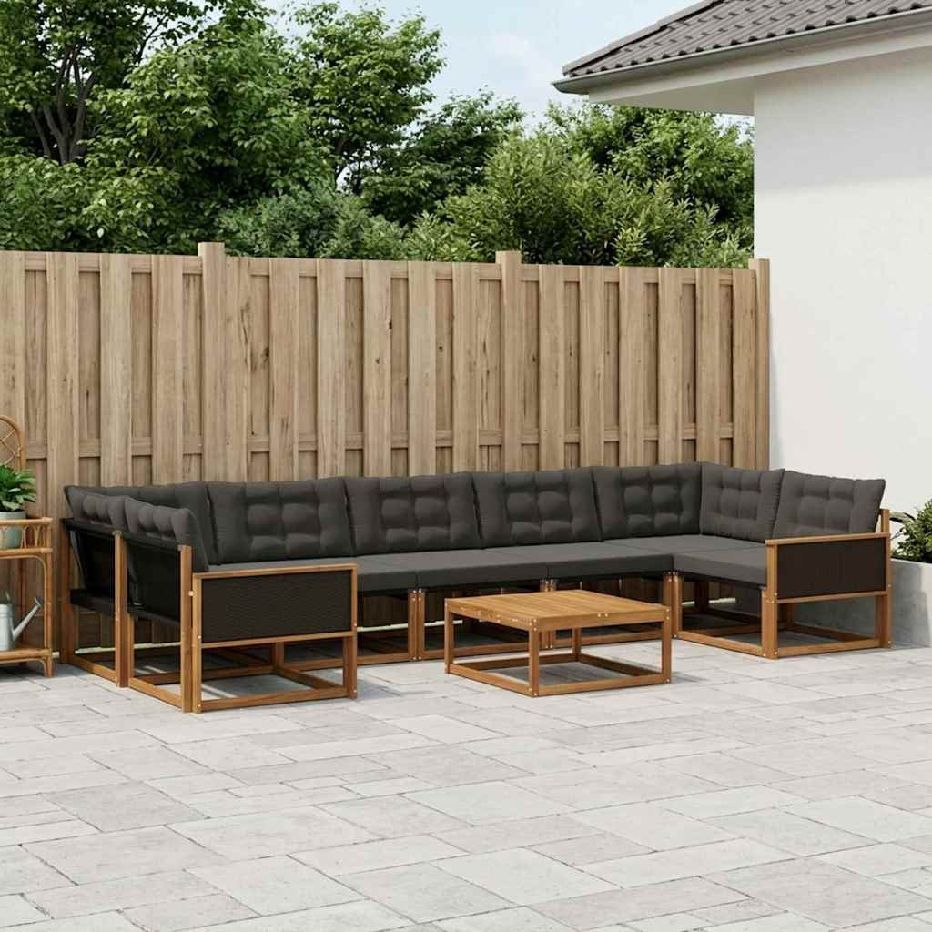 vidaXL Outdoor-Sofagarnitur mit Kissen 8 pcs Natürlich und Schwarz