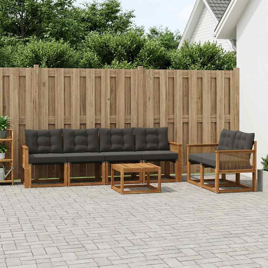 vidaXL Outdoor-Sofagarnitur mit Kissen 7 pcs Natürlich und Schwarz