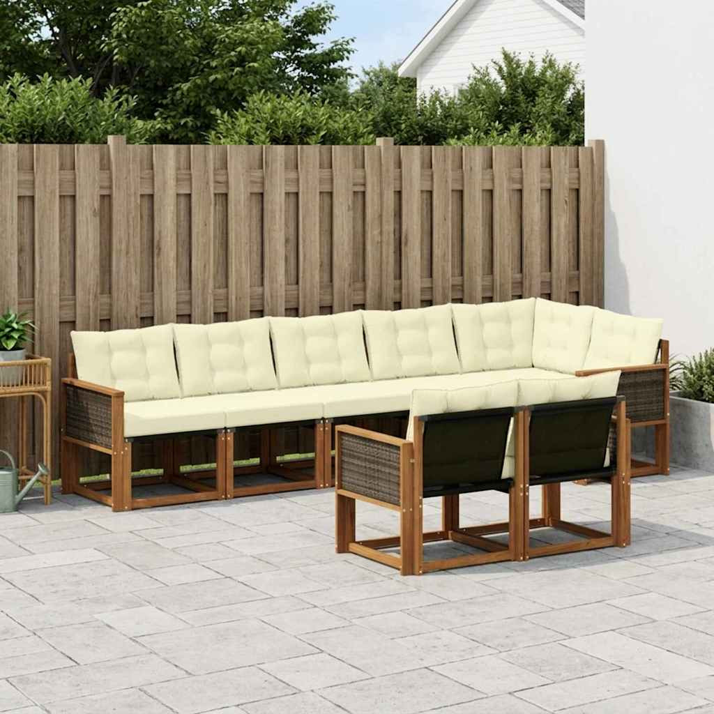 vidaXL Outdoor-Sofagarnitur mit Kissen 8 pcs Natur und Creme