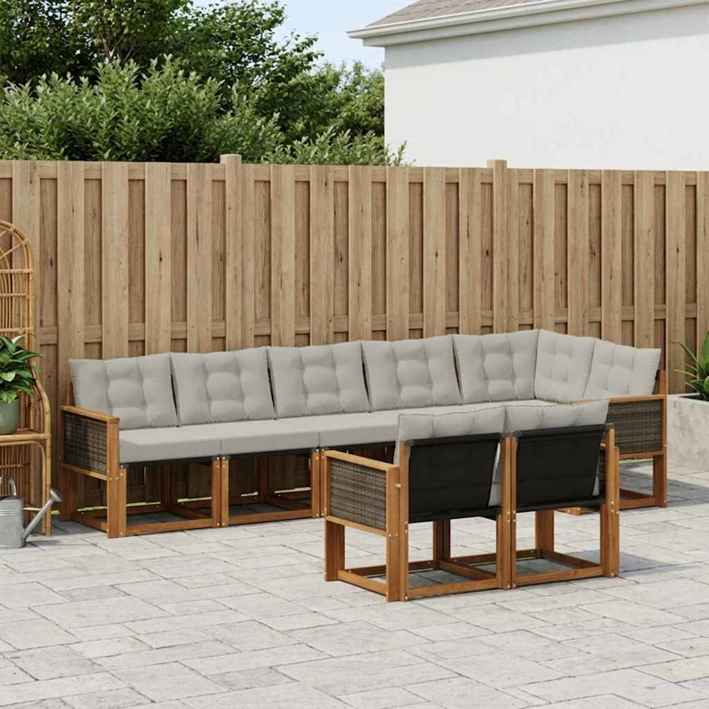 vidaXL Outdoor-Sofagarnitur mit Kissen 8 pcs Natürlich und Hellgrau