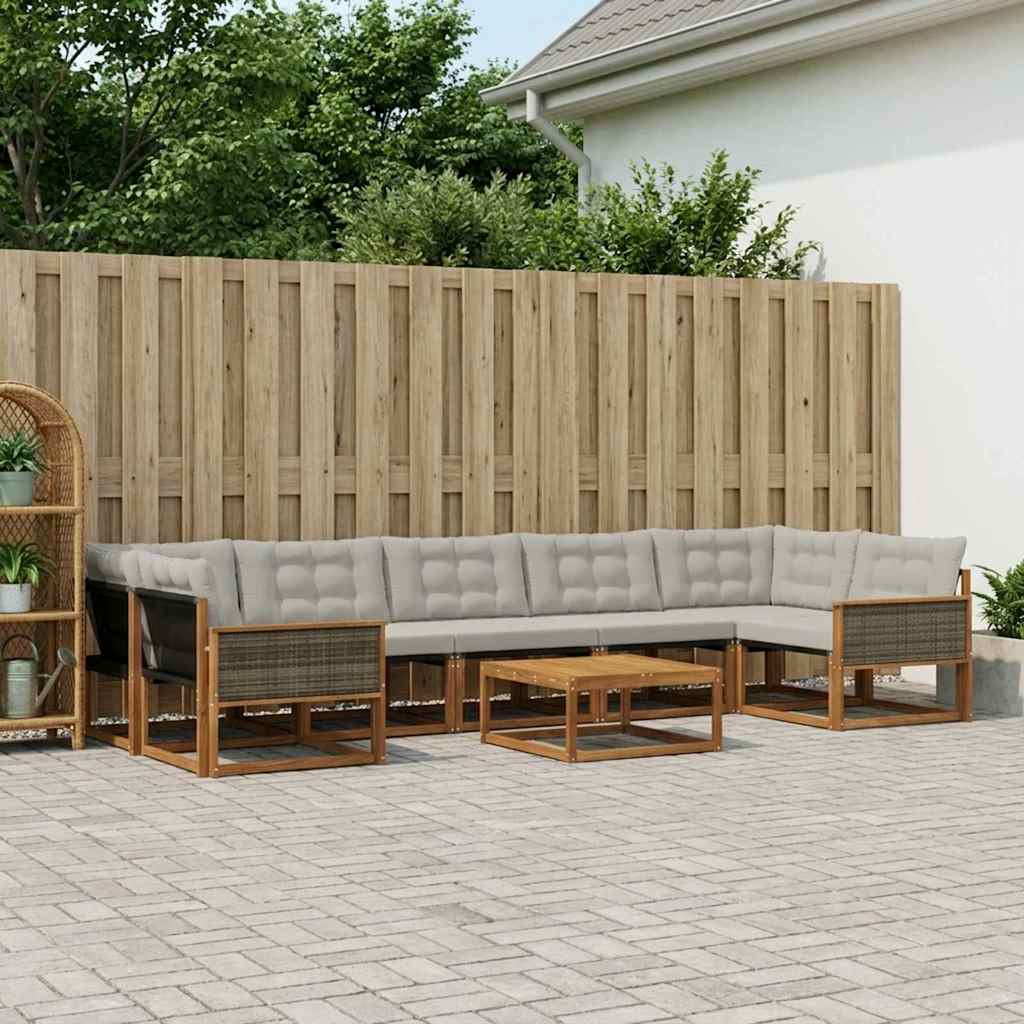 vidaXL Outdoor-Sofagarnitur mit Kissen 8 pcs Natürlich und Hellgrau