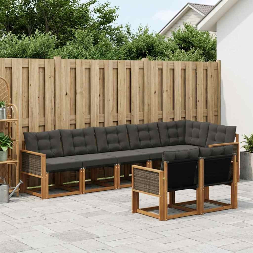 vidaXL Outdoor-Sofagarnitur mit Kissen 8 pcs Natürlich und Schwarz