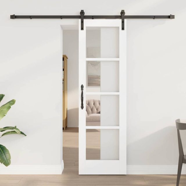 vidaXL Schiebetür ORKDAL Weiß 61 x 198,5 cm Massivholz Kiefer und Glas