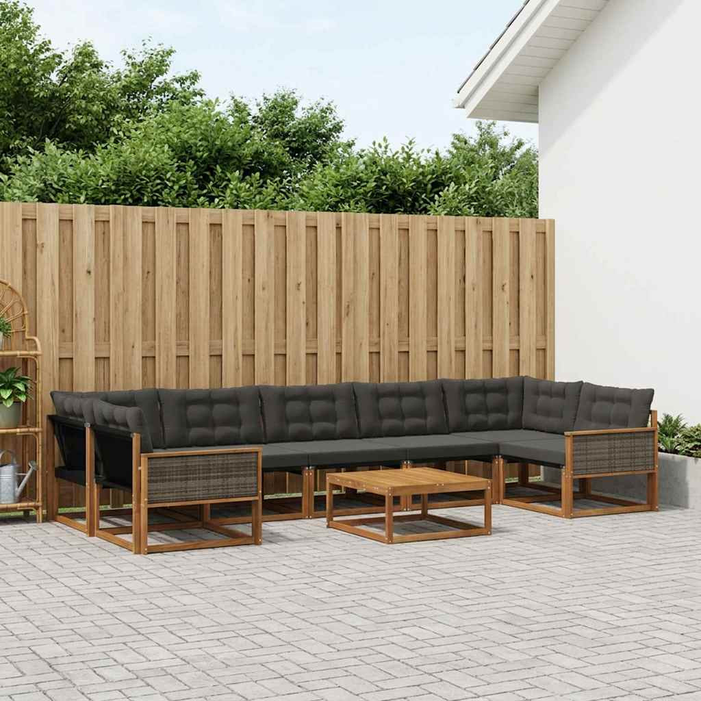 vidaXL Outdoor-Sofagarnitur mit Kissen 8 pcs Natürlich und Schwarz
