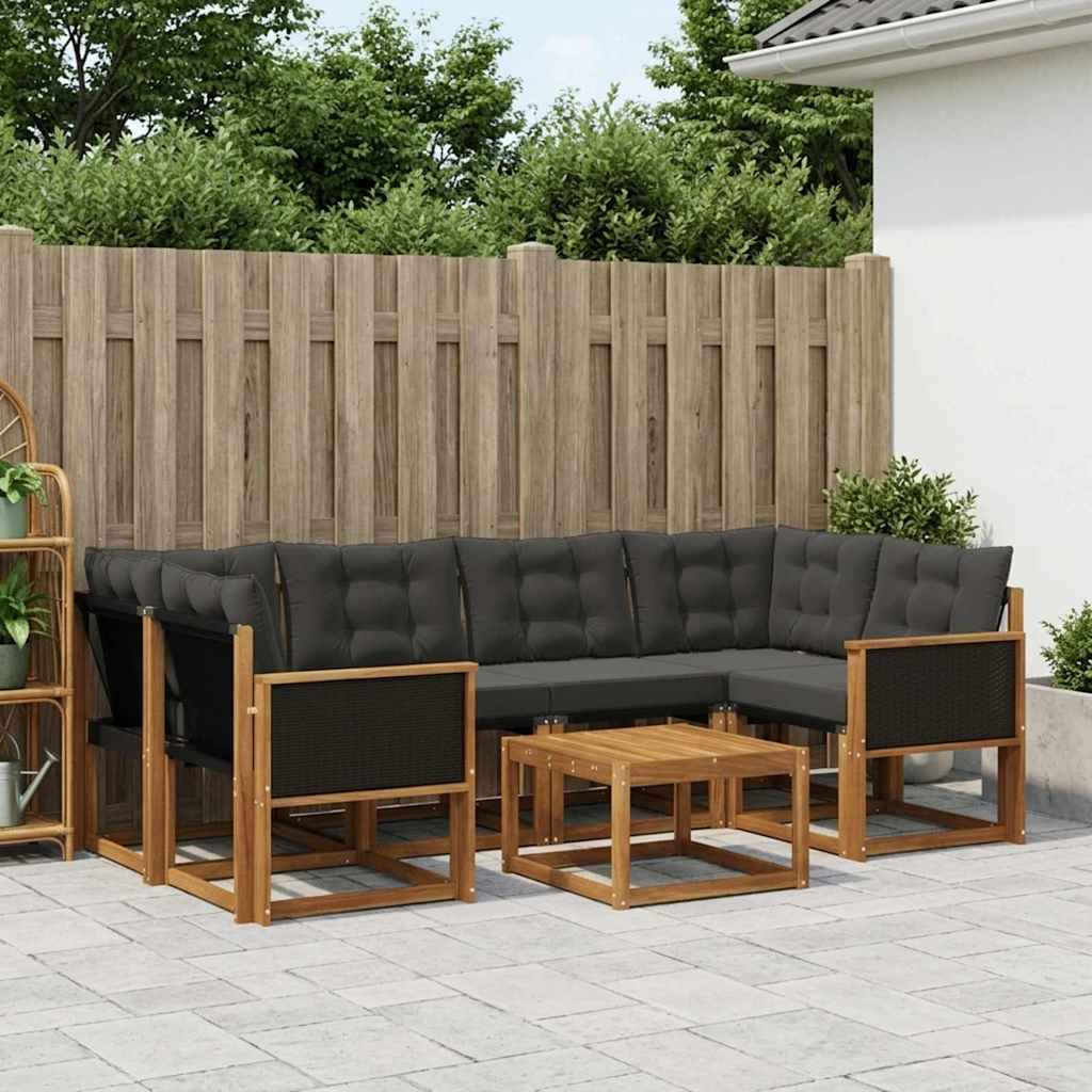 vidaXL Outdoor-Sofagarnitur mit Kissen 7 pcs Natürlich und Schwarz