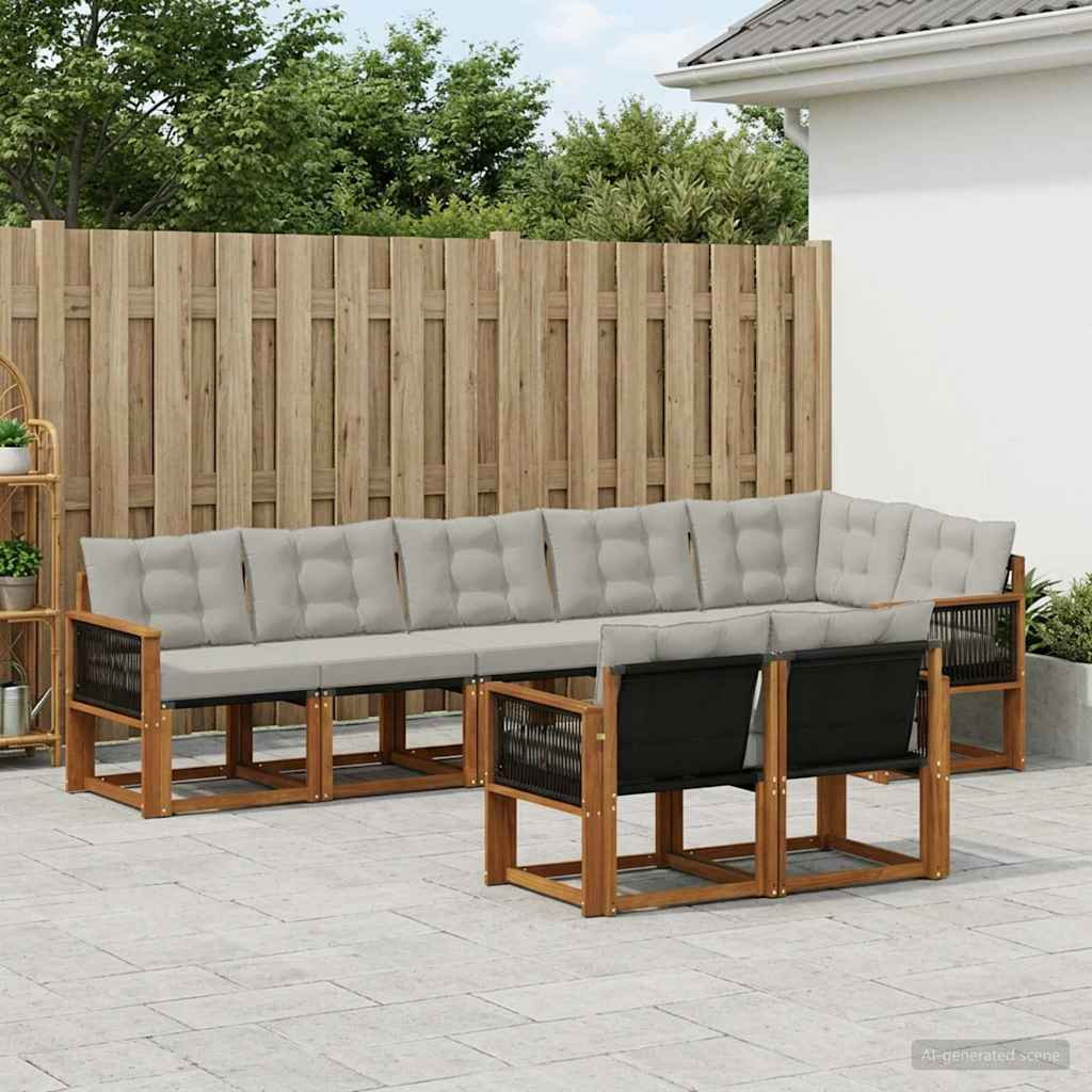 vidaXL Outdoor-Sofagarnitur mit Kissen 8 pcs Natürlich und Hellgrau