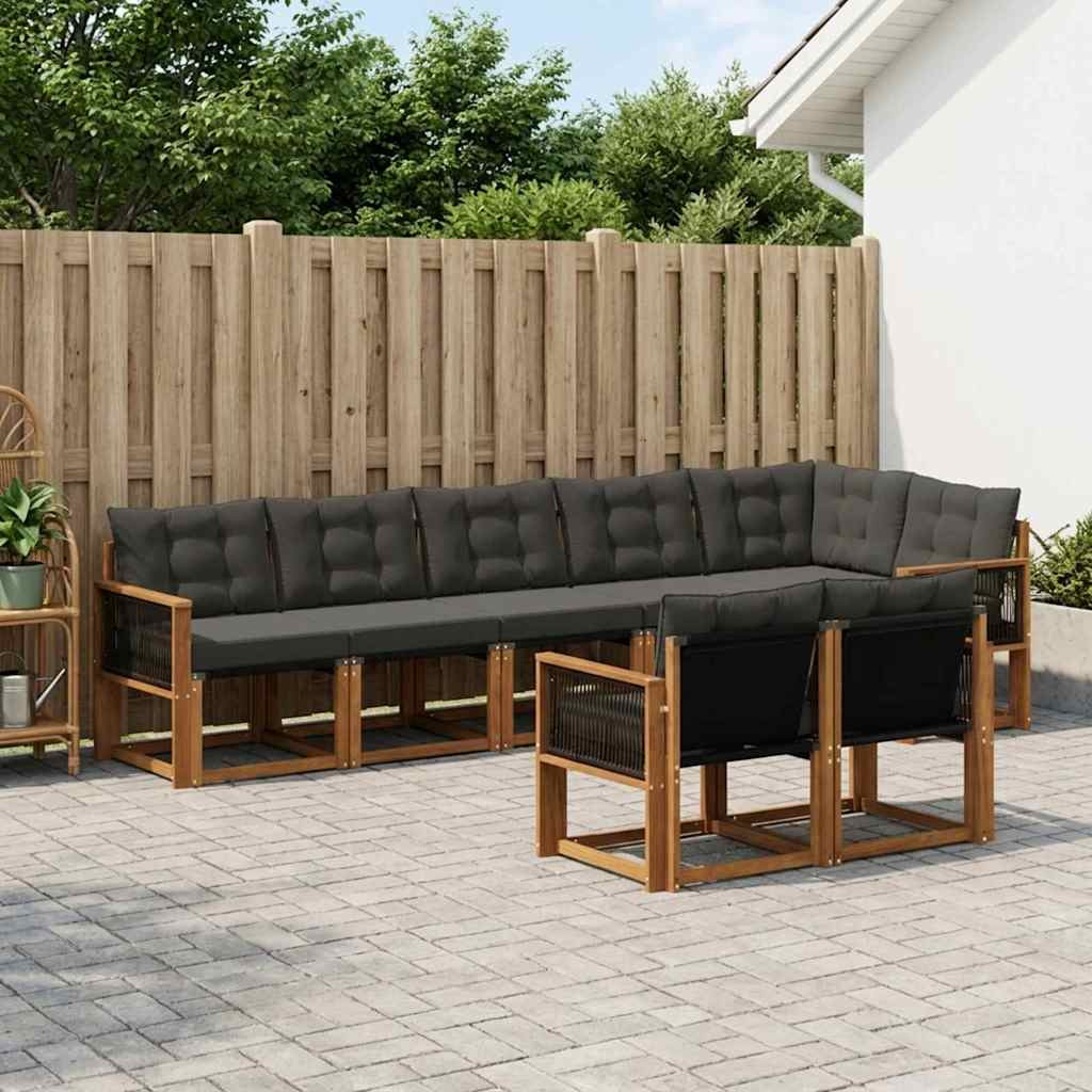 vidaXL Outdoor-Sofagarnitur mit Kissen 8 pcs Natürlich und Schwarz