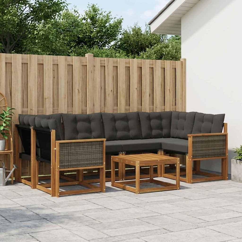 vidaXL Outdoor-Sofagarnitur mit Kissen 7 pcs Natürlich und Schwarz