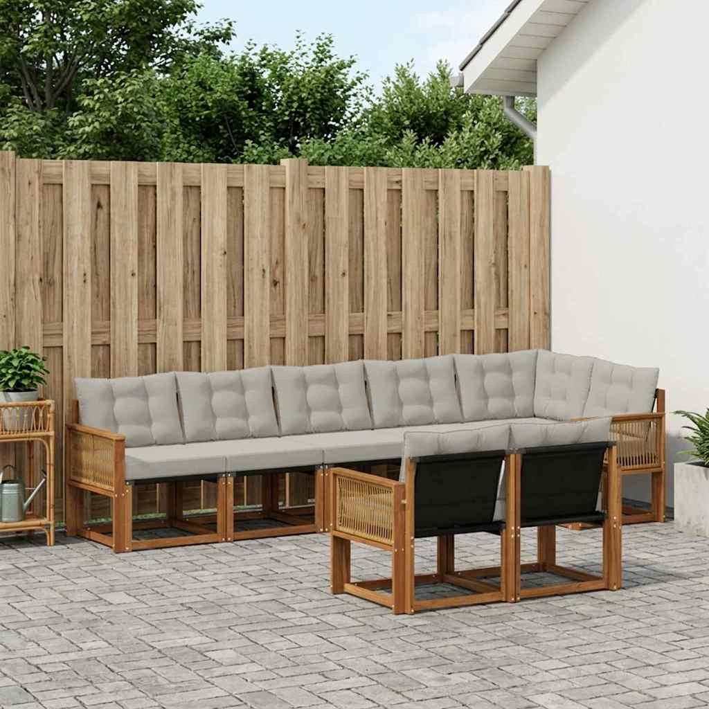 vidaXL Outdoor-Sofagarnitur mit Kissen 8 pcs Natürlich und Hellgrau