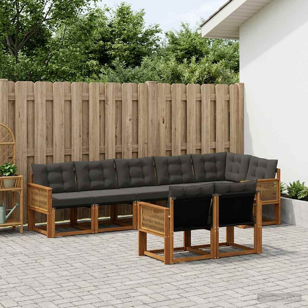 vidaXL Outdoor-Sofagarnitur mit Kissen 8 pcs Natürlich und Schwarz