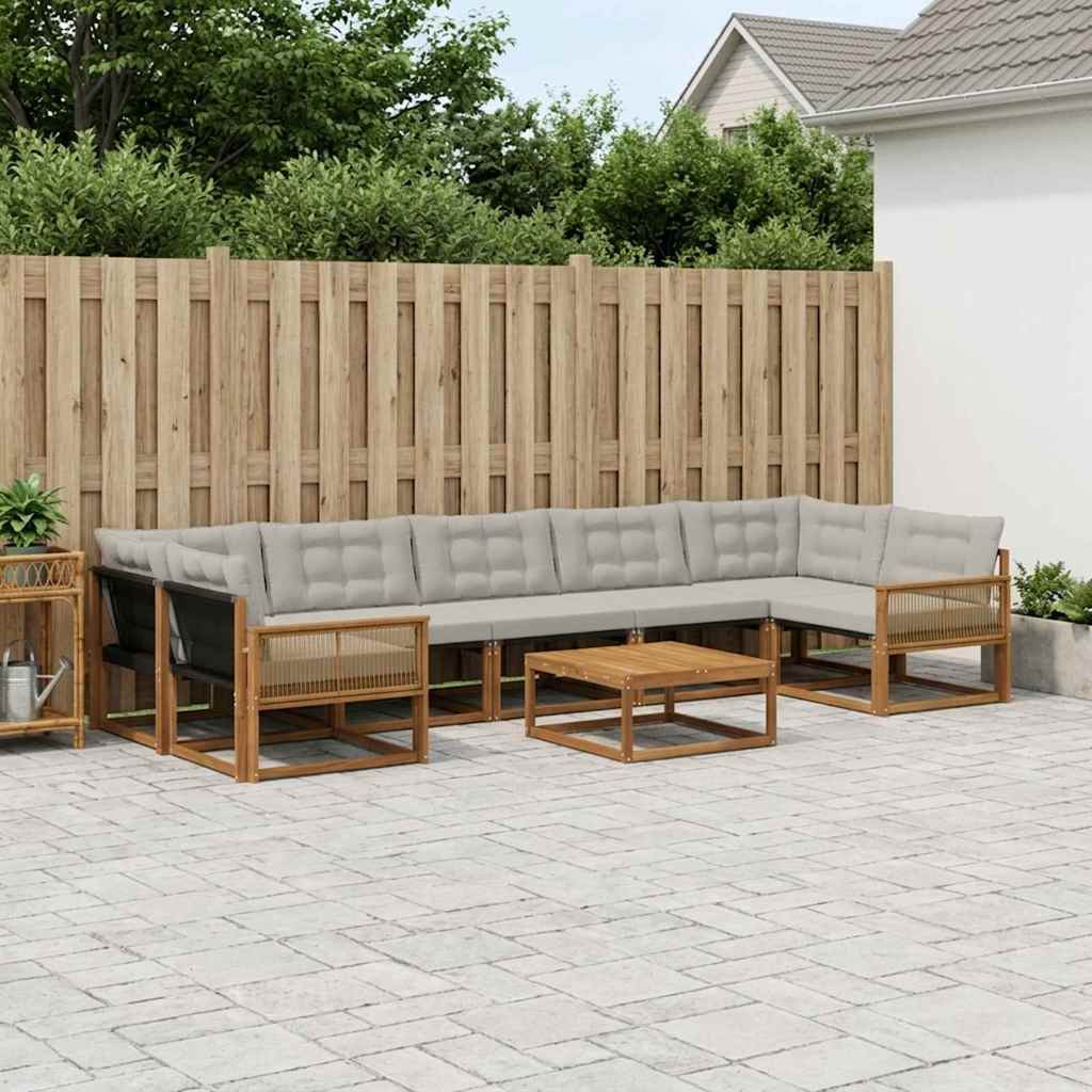 vidaXL Outdoor-Sofagarnitur mit Kissen 8 pcs Natürlich und Hellgrau